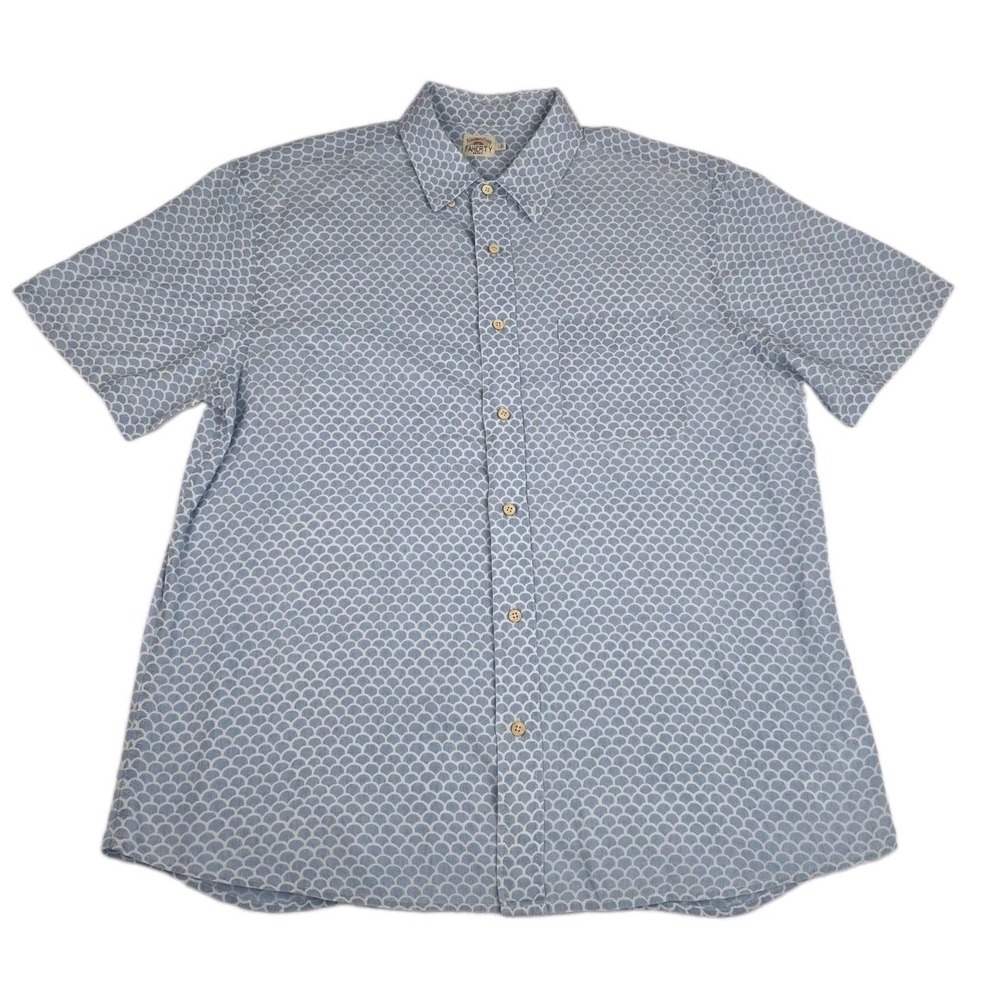 Faherty Shirt Mens Large Blue Scale Print Work Classic Business Golf Preppy